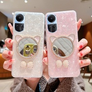 Handphone Case OPPO Reno10 Pro Reno 10 Pro+ 5G 2023 Shell Pattern Texture Case with Cat Makeup Mirror Soft Transparent Shiny Cover Phone Casing Oppo Reno10Pro+