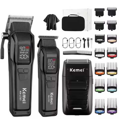 Kemei Electric Hair Clippers Set Trimmer KM-2797 Rechargeable LCD Shaver KM-1112 Dry And Wet Shaving