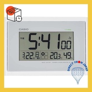 CASIO (カシオ) digital radio clock in white, displaying temperature, humidity, and calendar. Can be hung on the wall or placed on a table. IDL-100J-7JF