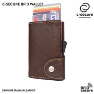 C-SECURE [พร้อมส่ง] กระเป๋าใส่บัตร กระเป๋าสตางค์ หนังแท้ RFID Leather wallet สีน้ำตาล Brown