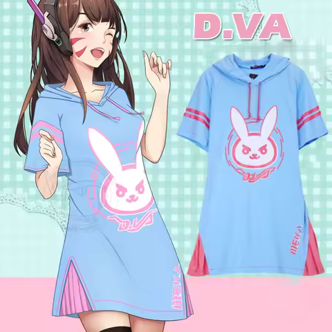 Dva Dress Hot Game Heros Dva Cosplay Overwatch Dva Hoodie Adult Costume Top Pink Blue Long Shirt Dre