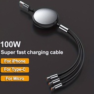 3 in 1 Retractable 100W Fast Charge Data Cable For iP 14 USB Type C/Micro For Sumsung Xiaomi 13 Huaw