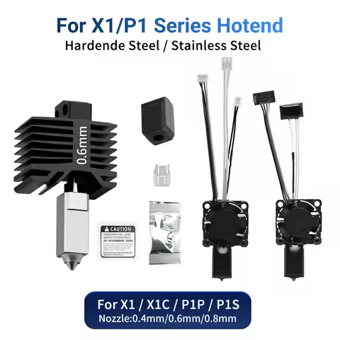 Hotend Kit For Lab X1/X1C/P1P/P1S Hardened Steel Nozzle 0.2/0.4/0.6/0.8mm With 2510 Fan For bamboo 3