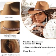 Western Cowboy Hats Wide Brim Cowboy Cowgirl Panama Hat with Rivet Belt for Men Women and Teens JTYJ