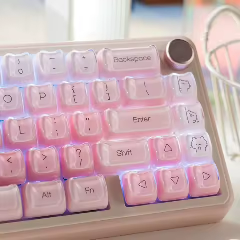 MAIMOOO Crystal Liquid Foundation Keycap PC Translucent MAO Cute Cat Head Pink Gradient Jelly Keycap
