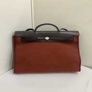 🌹Hermes/愛馬仕 herbag39 酒紅色 外縫線手提斜挎包