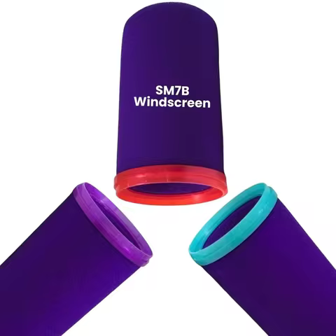 Violet Sound-Absorbing Foam Microphone Cover with Red Violet Cyan Retaining Rings Compatible with Sh