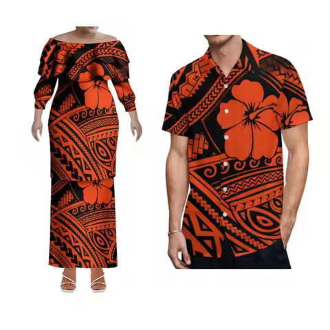 Summer Lotus Leaf Collar Puletasi Dress Custom Polynesian Tribal Women'S Clothing Men'S Shirt With F
