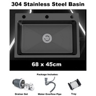[Black] 68*45cm 68*45 Nano Black 304 Stainless Steel Kitchen Single Bowl Basin Sink 2519.1