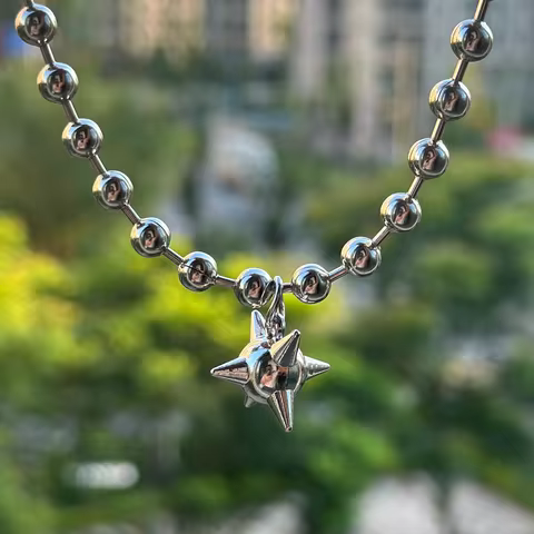 Gunge Aesthetic 6mm Beads Ball Chain Flail Charms Choker Necklace for Men Women Y2K Morning Star Sho