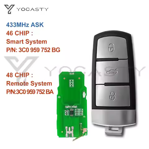 YOCASTY 3C0959752BA 3 Button 433MHz ID46/ID48 Chip Smart Remote Car Key For VW Passat B6 3C B7 2004-