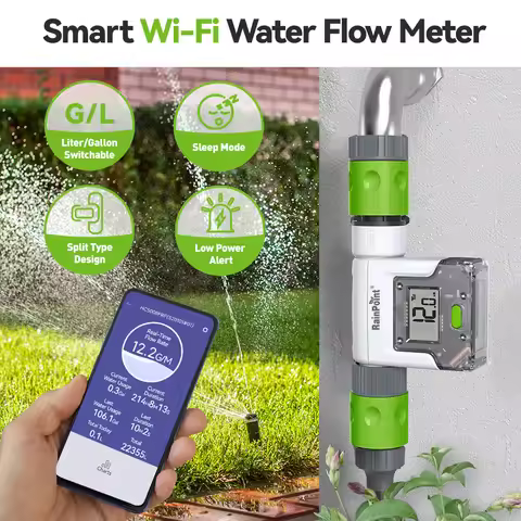 Wifi Digital Water Flow Meter IPX6 3/4" Outdoor Garden Faucet Hose Water Calculate Consumption Histo