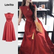 Lovito Elegant Dress New Chinese Style Spring/summer Claret Dress for Women LK2ED445 Lovito Gaun Ele