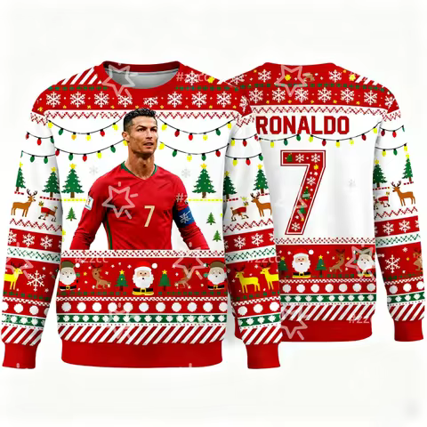 25-26 Ronaldo No. 7 football jersey Christmas graphic hoodie Autumn Fashion Y2K Children's Hoodies M