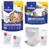 Wallaby 300cc Oxygen Absorbers - 100 Count (10x Packs of 10) + MRE Meal Prep Mylar Bag Bundle - 30x