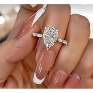 4ct 100% Real Moissanite Diamond Ring Pear Thick White Gold Plated Super White D Luxury Drop Shape P