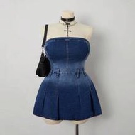 4th Of July Plus Size Women's Denim Strapless Pleated Sexy Jumpsuit Milkmaid Dress Women  Autumn Out