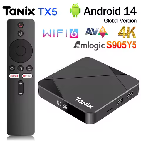 Newest Tanix TX5 Android 14 AV1 TV Box Amlogic S905Y5 2G/16G BT TV BOX Wifi 6 4K HD Set Top Box 4G/6
