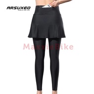 ARSUXEO D316 Celana Panjang Rok Sepeda Wanita 2In1 Pocket Padding Gel Pad Women Bike Pants High Wais
