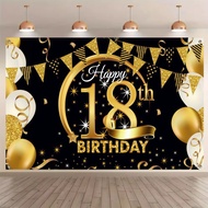 Black Gold 18th Happy Birthday Backdrop Adult 18 Years Birthday Photography Background