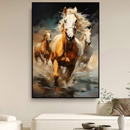 Canvas printed wall painting including modern horse and horse frame - 60 x 90cm