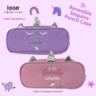 ICON Pencil case  in lovely Pink or Purple Reversible sequins unicorn with horn giving the fun of this pencil case