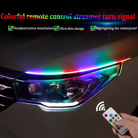 2Pcs RGB Flowing DRL LED Strip Turn Signal Lamp APP Remote RGB Flexible LED Daytime Running Lights F