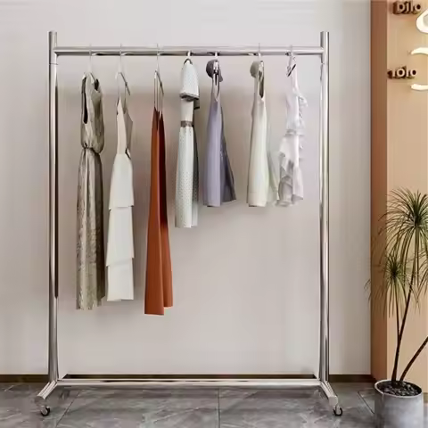 Multifunctional Stainless Steel Rolling Coat Rack - Eco-Friendly Heavy Duty Clothes Stand for Home &
