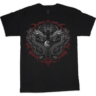 Mens T-Shirt Yin Yang Twin Dragons Tiger Mens Graphic Tee Clothing Apparel