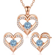 CDE Jewelry Sets for Women Love Heart Pendant Necklaces Earrings, 925 Sterling Silver with Birthston