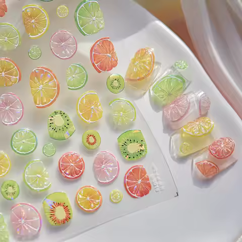 5D Fruit Nail Art Stickers Pomelo/Watermelon/Lemon Decals Nail Sticker Shiny Summer Embossed Acrylic