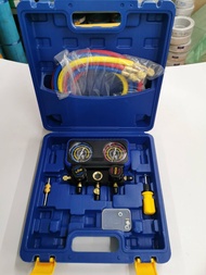 เกจวัดน้ำยา ยี่ห้อ PQ R410a R32 R407C R134a R22 พร้อมสายชาร์จน้ำยา 3 เส้น (5/16 2 เส้น แดงฟ้า) (1/4 