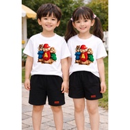 CHILDREN'S T-SHIRT SHORT SET WITH ALVIN THE CHIPMUNK CHARACTER MOTIF THAT CAN BE WORN BY BOYS AND GI
