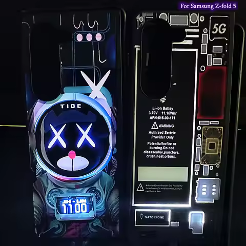 Luminous Cartoon Bear Led Flash Light Up Phone Case For Samsung Galaxy Z Fold 5 Voice Control Glass 