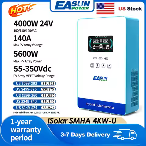 EASUN POWER 4KW 110V Off Grid Hybrid Inverter 5600W 24V 140A MPPT Inversores Pure Sine Wave Solar Po