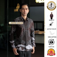 KEMEJA KATUN Askar Batik Dikta Mahogany Motif Men's Slim Fit Long Sleeve Modern Elegant Heem Premium