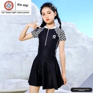 Girls Swimwear Sporty One-Piece Short-Sleeved Two-Piece Set Children's Bathing Suit Female Teenager 