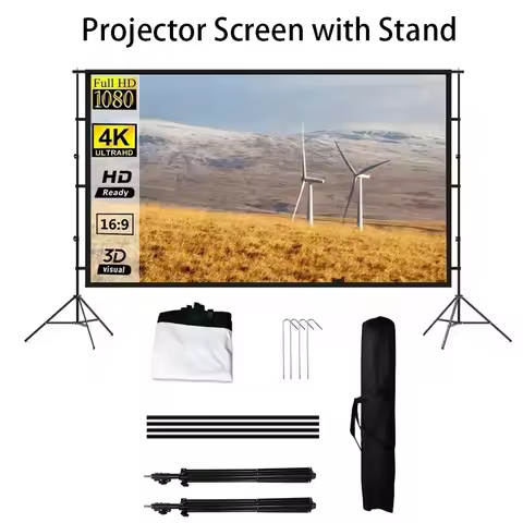 Projector Screen with Stand 100/120in Portable Projection Scree n 16:9 4K HD Rear Front Projections 