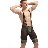 New Mens One-Piece Underwear Wrestling Dress Wholesale Soft Camouflage Mesh Swimsuit Boxer Jumpsuit