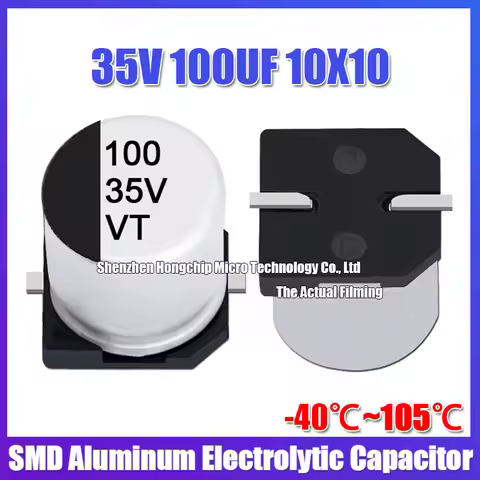 (10PCS) 35V 100UF 10X10 SMD Aluminum Electrolytic Capacitor SMD-2 35v100uf 10*10mm Capacitor -40℃~10