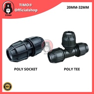 20MM-32MM Poly Tee & Socket Pipe Fitting Connectors Water Pipe System Accessories