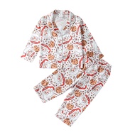 Kids Toddler Girl Boy Christmas Two Piece Pajamas Set Santa Claus Cookie Satin Pajamas Top with Pant