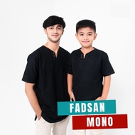 Baju Koko Ayah Anak Laki Pria Dewasa Couple Bagus Kekinian Atasan Muslim Lengan Pendek Mono Series Warna Hitam FADSAN