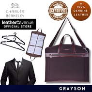 Charles Berkeley GRAYSON Canvas with Leather Trimmed Luxury Garment Bag Foldable Clothes Travel Bag 