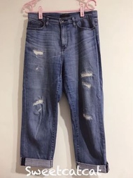 Uniqlo jeans 優衣庫 刷破刷白中性九分反摺男友褲 boyfriend 牛仔褲 淺藍色 越南製 26cm #6