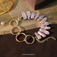 Natural Freshwater Biwa Pearl Bracelet 14K Gold Plated with Tassel