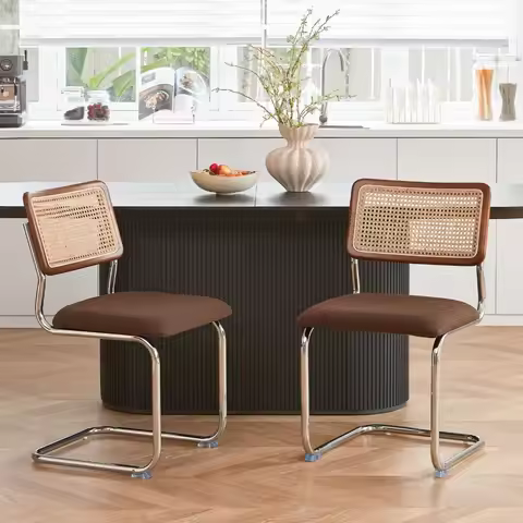 Rattan Dining Chairs Set of 4,Wooden Mid-Century Modern Kitchen Chairs, Mesh Back Cane Dining Room C