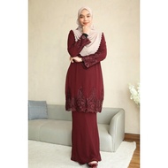 BAJU KURUNG MODEN CHIFFON LACE KURUNG LACE RICH BROWN BURGUNDY NAVY BLUE EMERALD GREEN