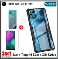 Case Infinix Hot 10 Play Soft Hard Free Tempered Glass Garskin Carbon