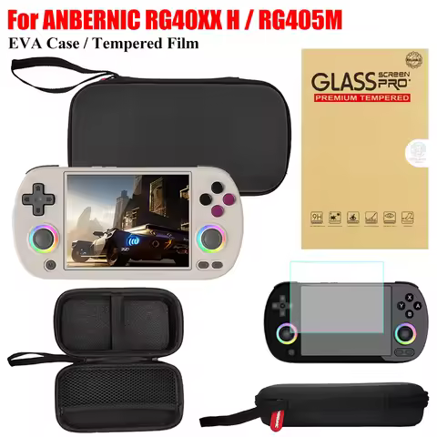 For ANBERNIC RG40XX H / RG405M Game Console EVA Hard Carrying Case/HD Tempered Film Screen Protector
